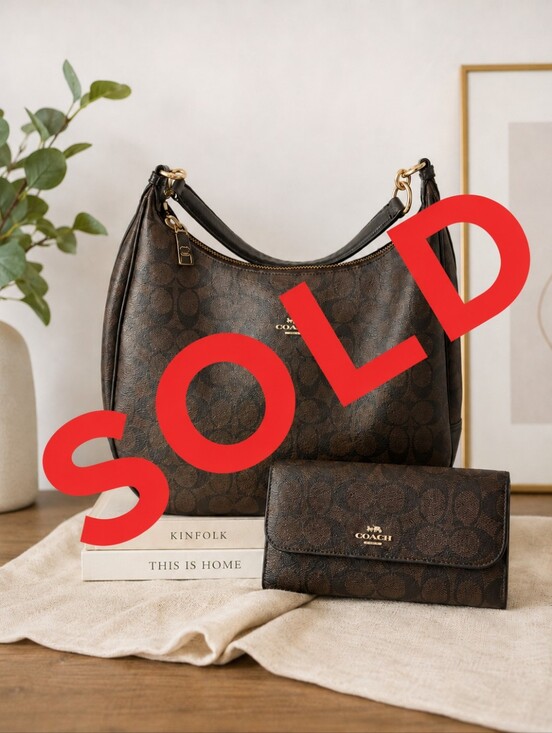 Coach Handbags - Coach Brown Signature Monogram Hobo with Matching Wallet